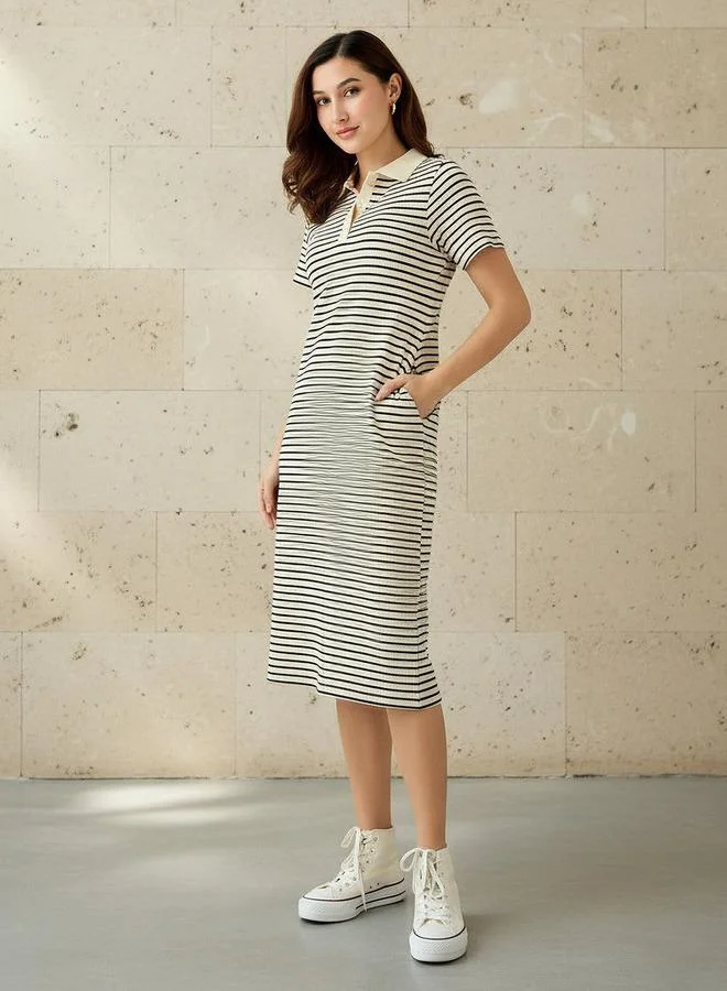 سبلاش فيڤ Striped T-shirt Dress with Contrast Collar